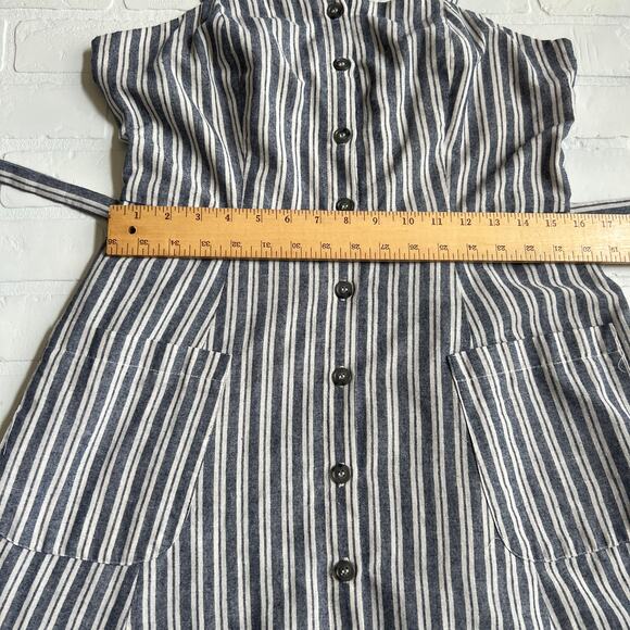 V by Violet Weekend Fit and Flare Button Blue Vertical Striped Pocket Dress -L - Picture 4 of 7